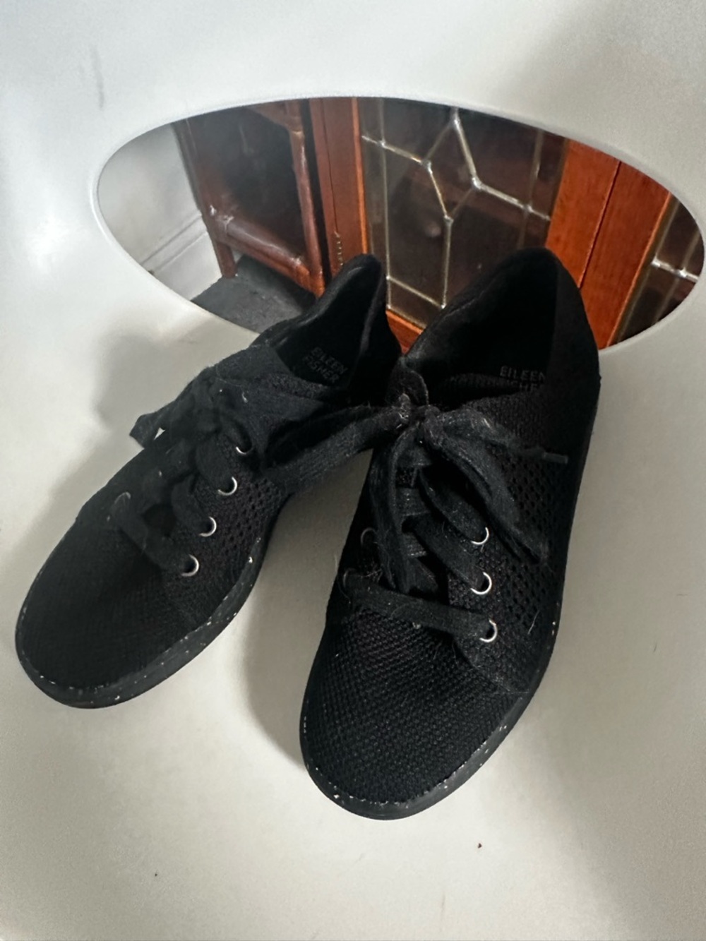 Eileen Fisher Black Knit Lace-Up Sneakers